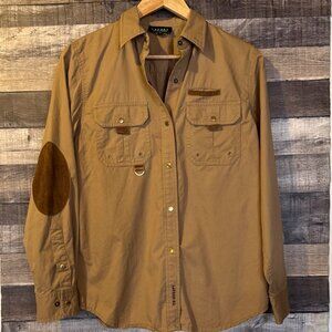 Lauren Ralph Lauren Khaki Utility Button Up Safari Shirt S Preppy Old Money
